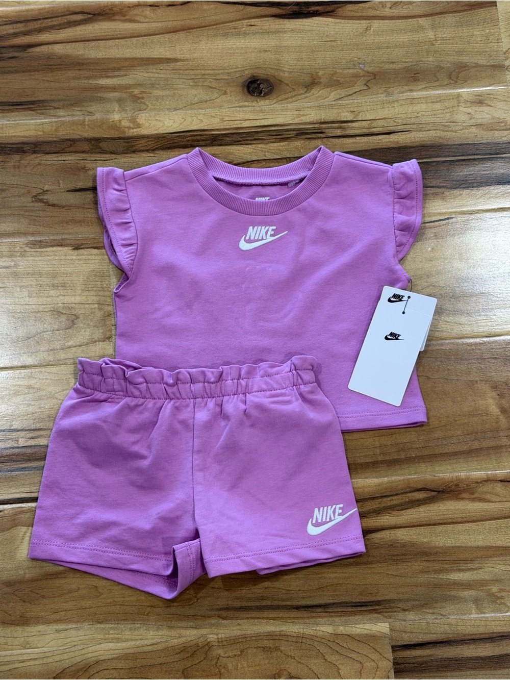 Nike Girls Lavender Pink Ruffle Sleeve Shorts Set
